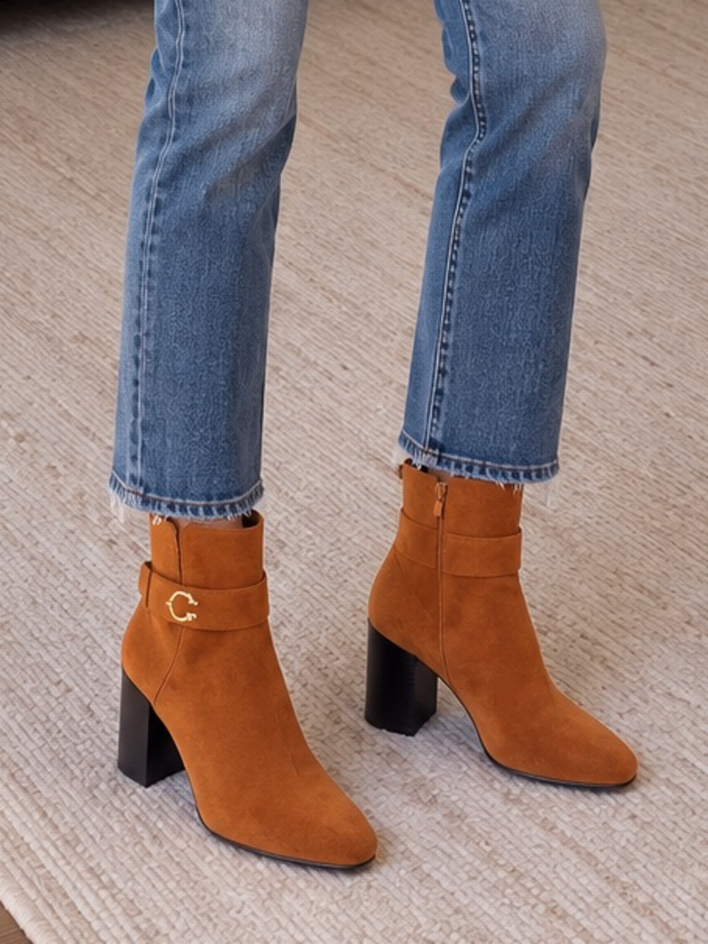 C. Wonder Cognac Suede Ankle Boots Size 8 NWT Block Heel